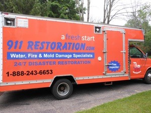 Water Damage Beavercreek Restoration Box Truck Parked At Residential Job Location